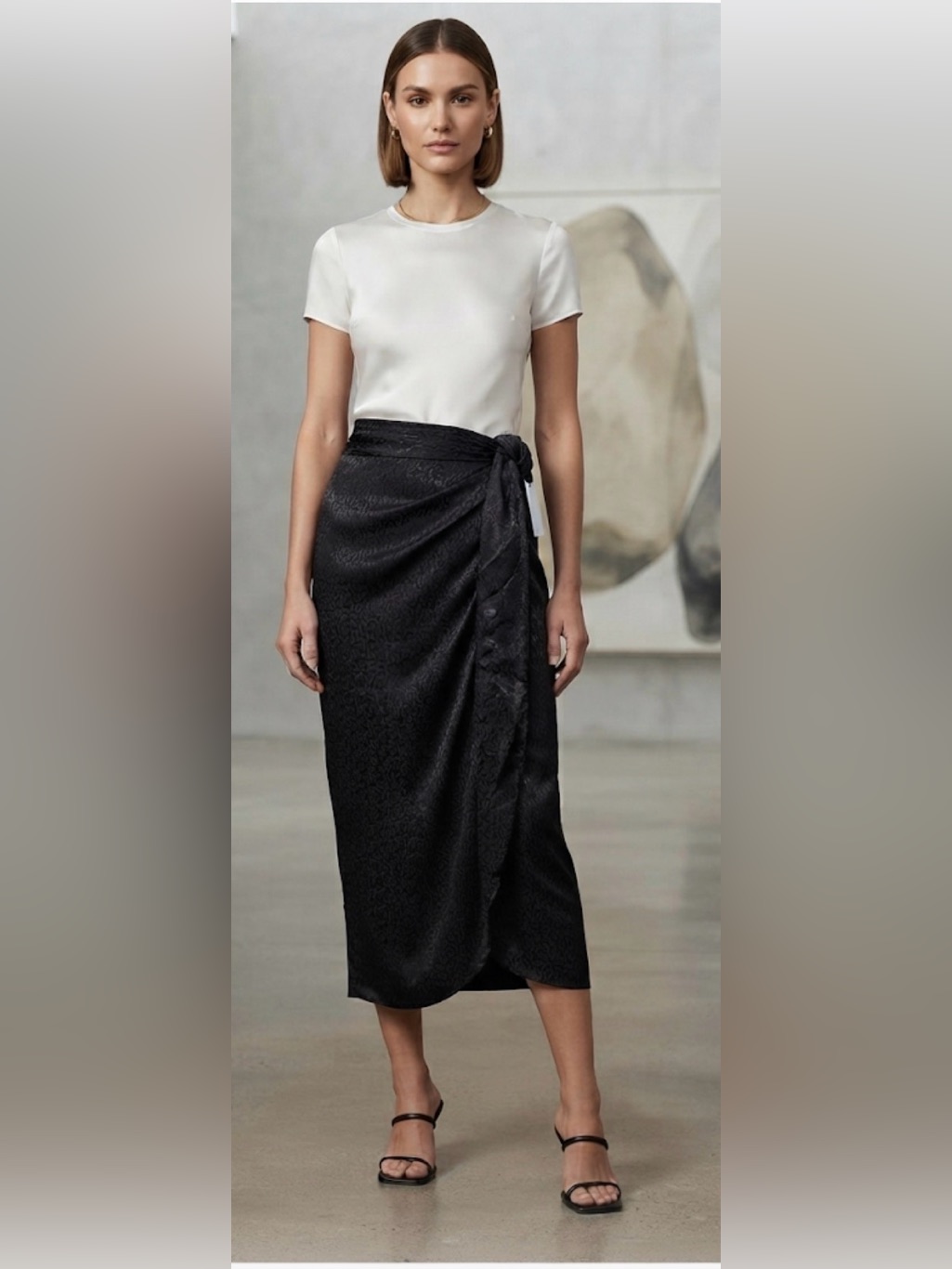 Venus Black Animal Jacquard Wrap Skirt